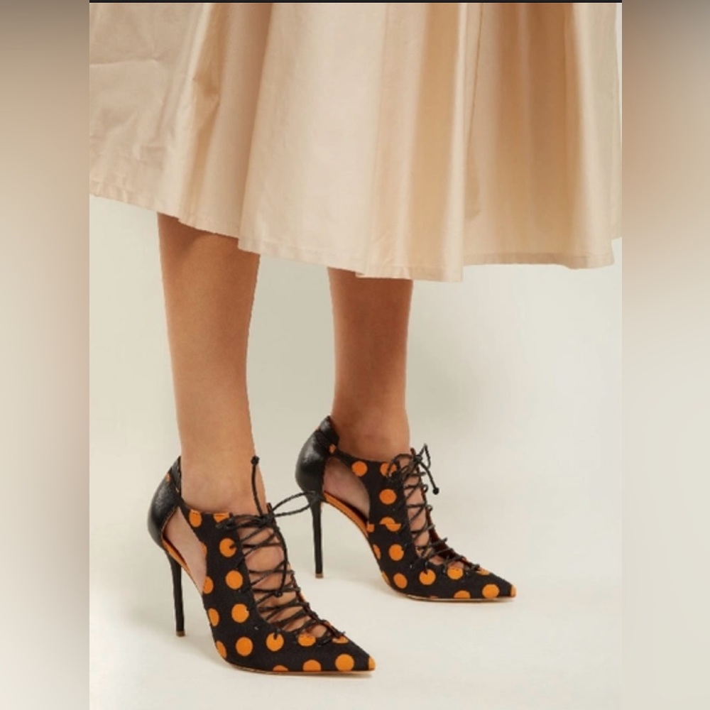 Ungaro x Malone Souliers Orange Polka Dot Heels